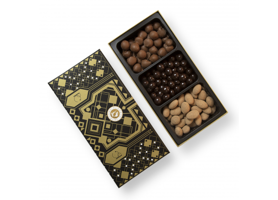 Roasted almonds coated with dark chocolate